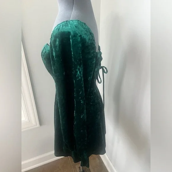 NWT City Vibe Sz S Long-Sleeve Hunter Green Stretchy Crushed Velvet Dress - Picture 12 of 16